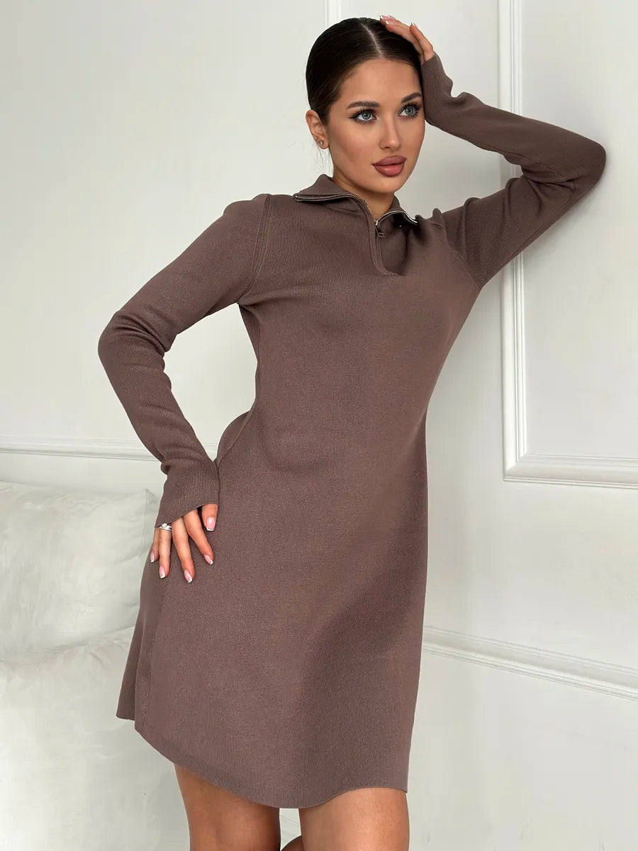 Corduroy Autumn Mini Dress for Women – Short Style with Front Zip