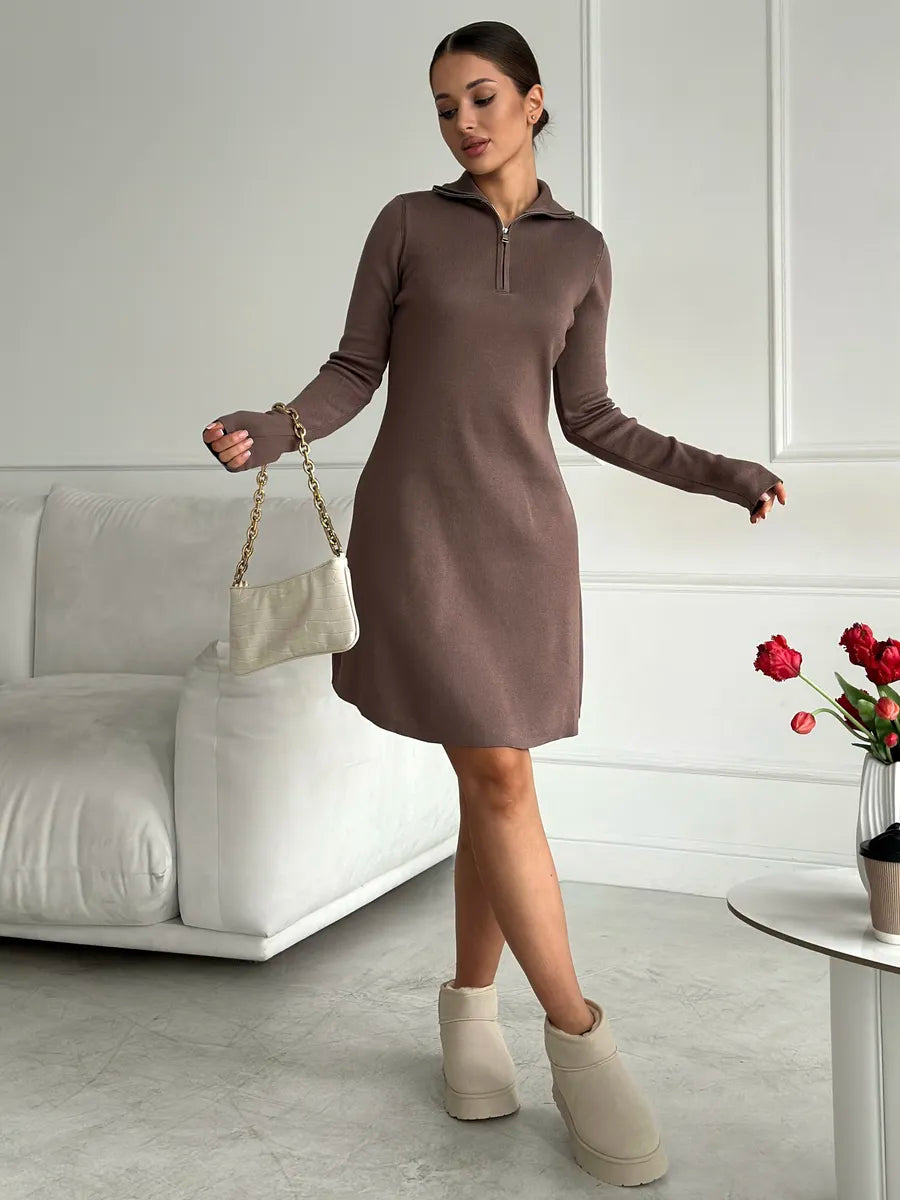 Corduroy Autumn Mini Dress for Women – Short Style with Front Zip