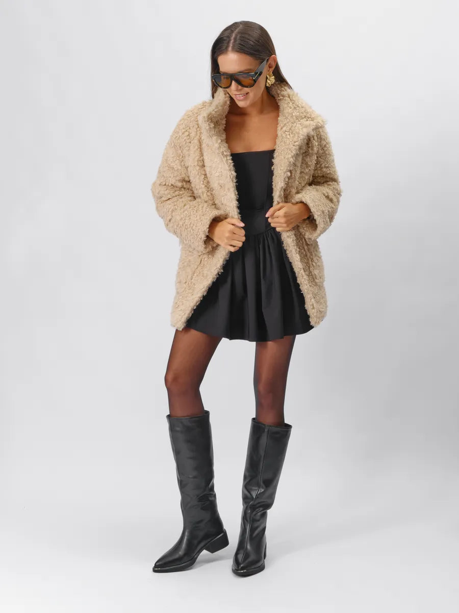 Winter Knee-High Boots for Women, Low Heel, Sleek Faux Leather, Warm Synthetic Fur Lining