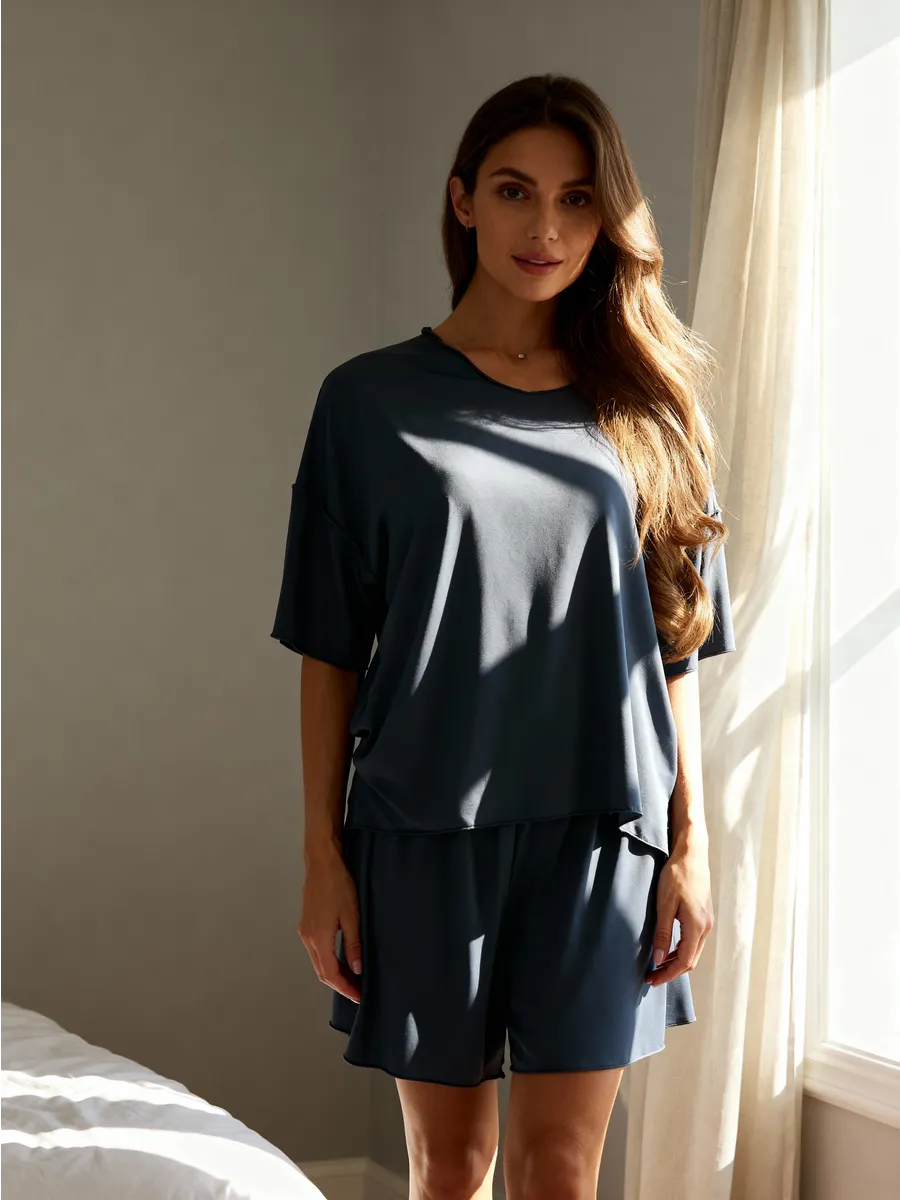 Oversized Pajama Set for Women – Shorts and T-Shirt