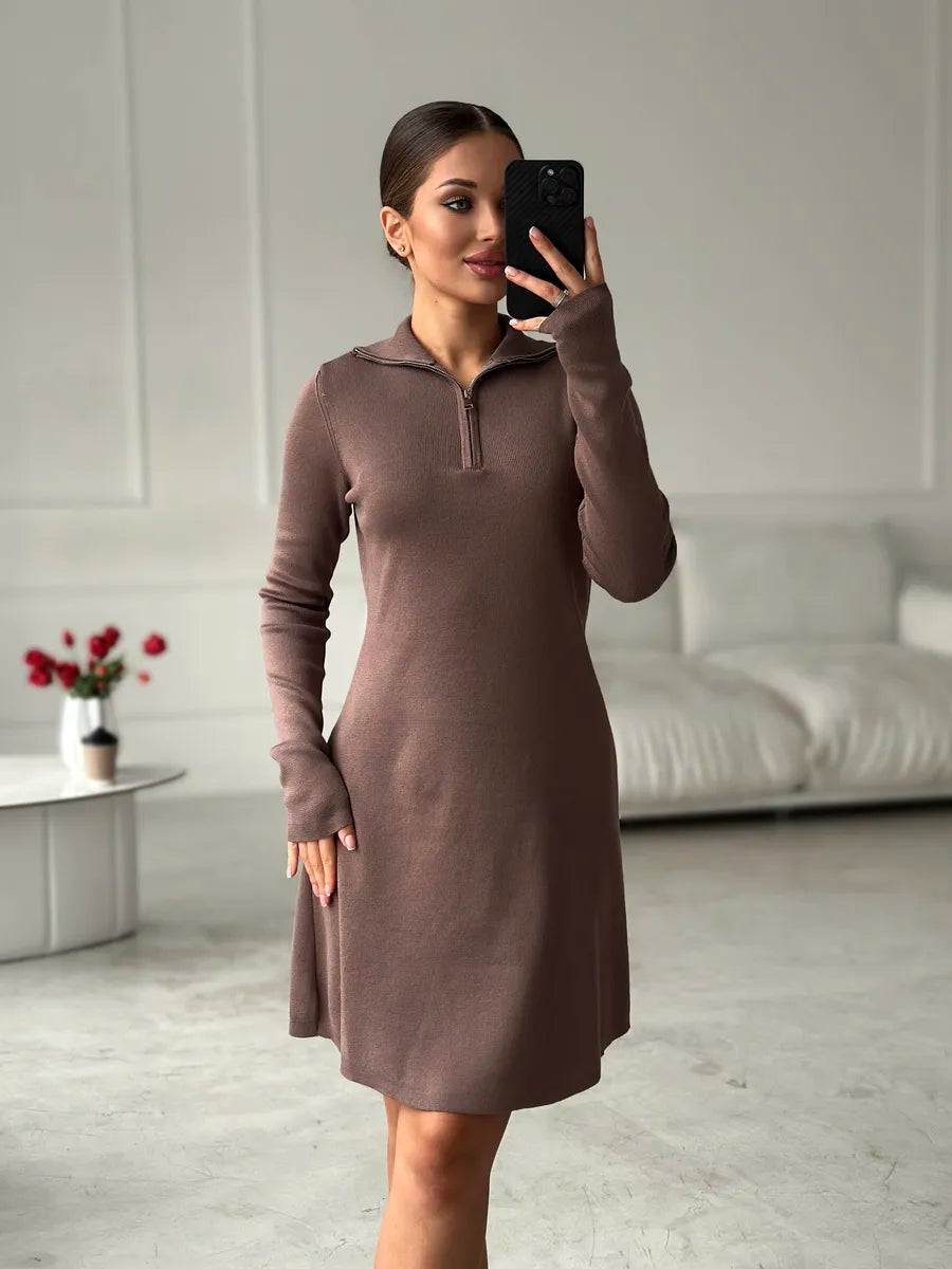 Corduroy Autumn Mini Dress for Women – Short Style with Front Zip