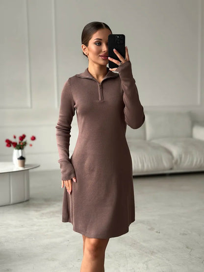 Corduroy Autumn Mini Dress for Women – Short Style with Front Zip