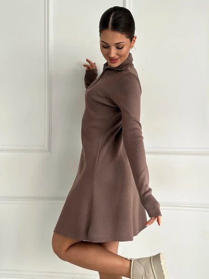 Corduroy Autumn Mini Dress for Women – Short Style with Front Zip