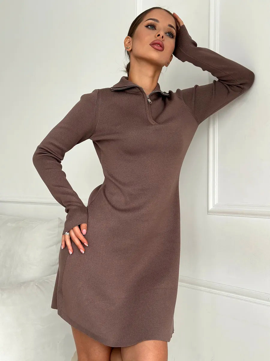 Corduroy Autumn Mini Dress for Women – Short Style with Front Zip