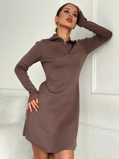 Corduroy Autumn Mini Dress for Women – Short Style with Front Zip