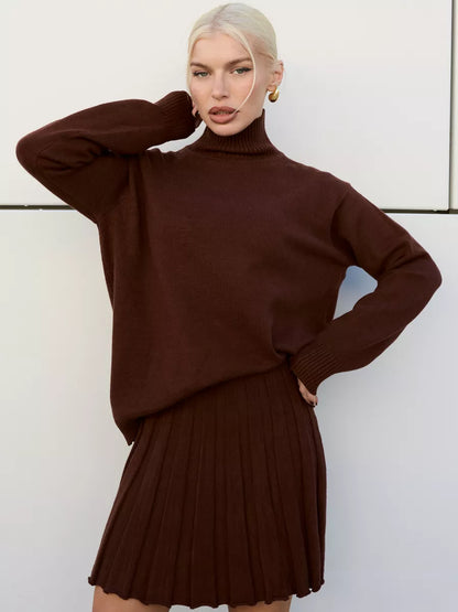 Knitted Two-Piece Set for Women – Ribbed Sweater and Skirt