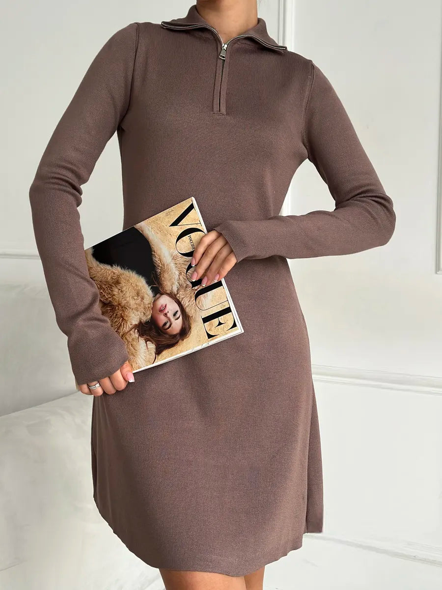 Corduroy Autumn Mini Dress for Women – Short Style with Front Zip