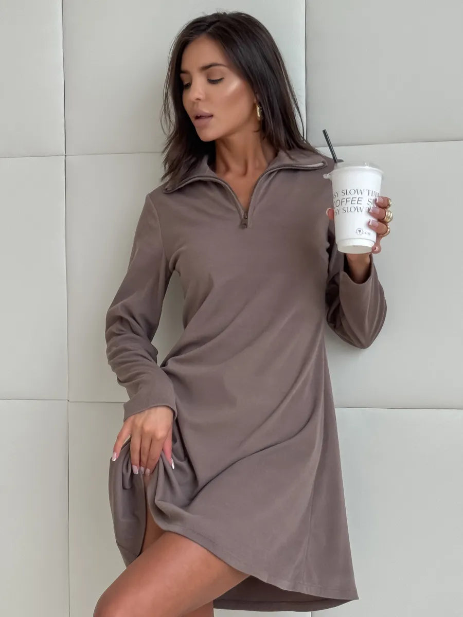 Corduroy Autumn Mini Dress for Women – Short Style with Front Zip