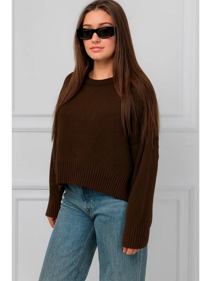 Chocolate Oversized Short Sweater – Casual Chic & Softness