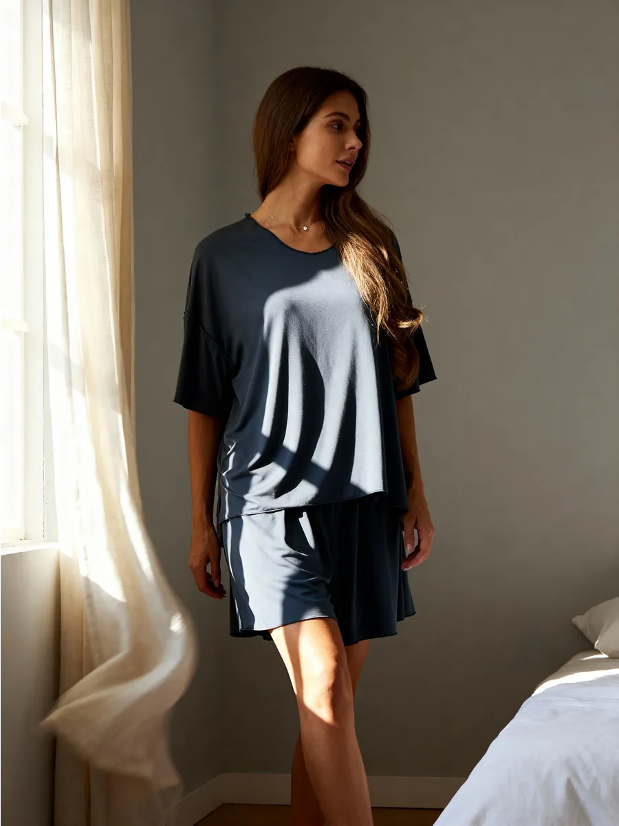 Oversized Pajama Set for Women – Shorts and T-Shirt