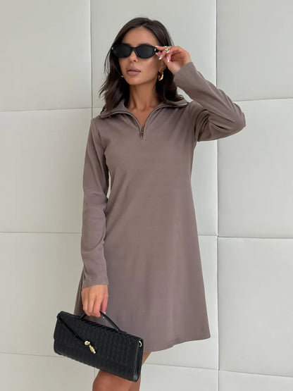 Corduroy Autumn Mini Dress for Women – Short Style with Front Zip