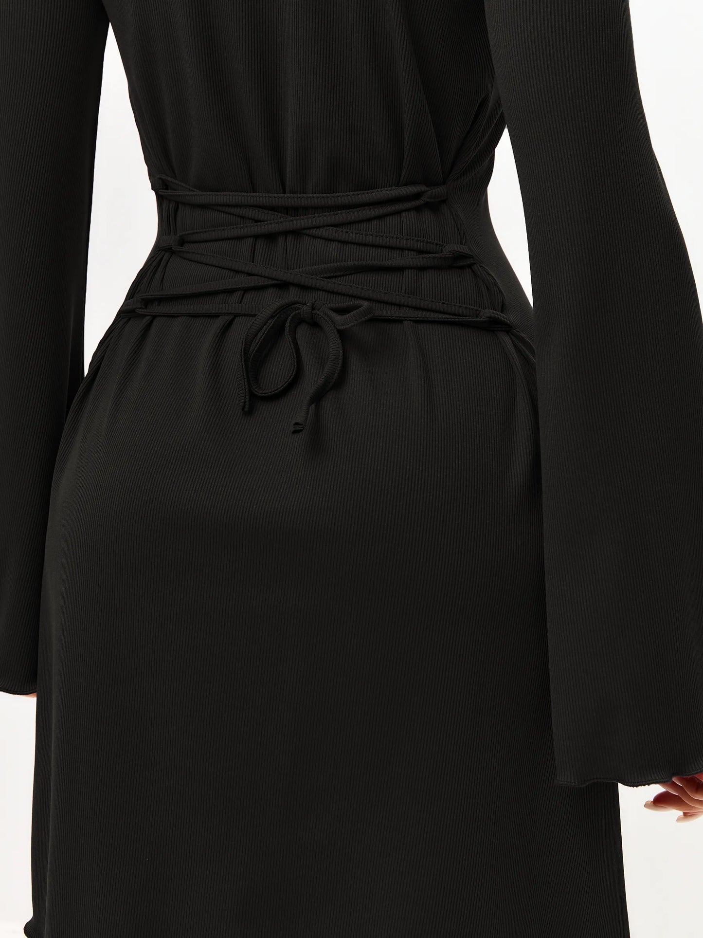 Ribbed Knit Mini Dress for Women – Autumn Style with Wide Sleeves