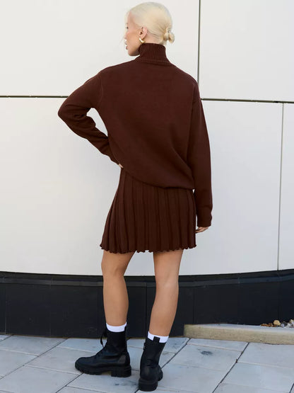 Knitted Two-Piece Set for Women – Ribbed Sweater and Skirt