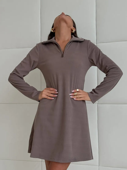 Corduroy Autumn Mini Dress for Women – Short Style with Front Zip