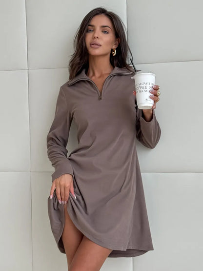 Corduroy Autumn Mini Dress for Women – Short Style with Front Zip