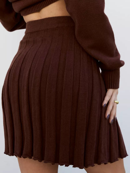 Knitted Two-Piece Set for Women – Ribbed Sweater and Skirt