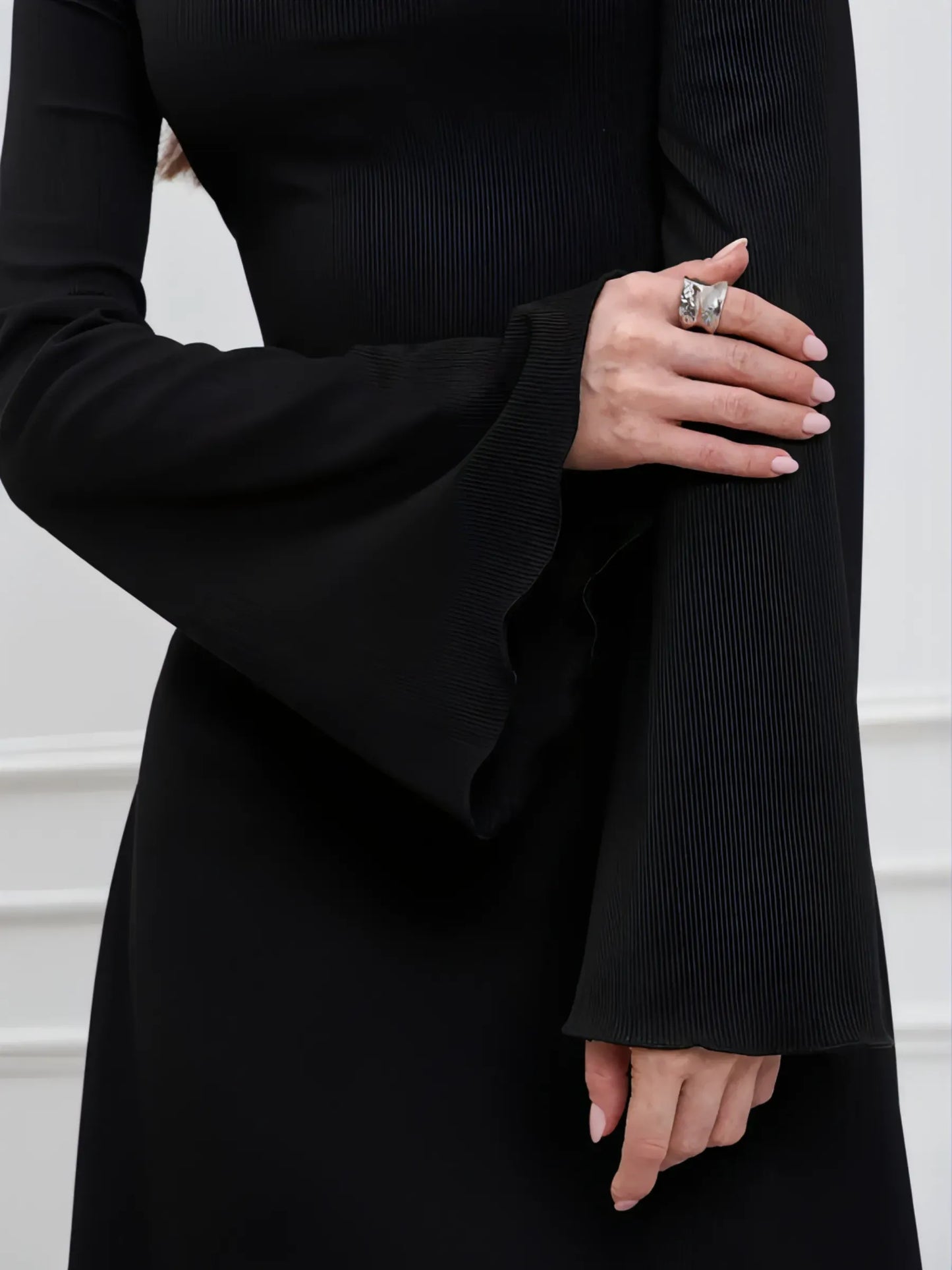 Ribbed Knit Mini Dress for Women – Autumn Style with Wide Sleeves