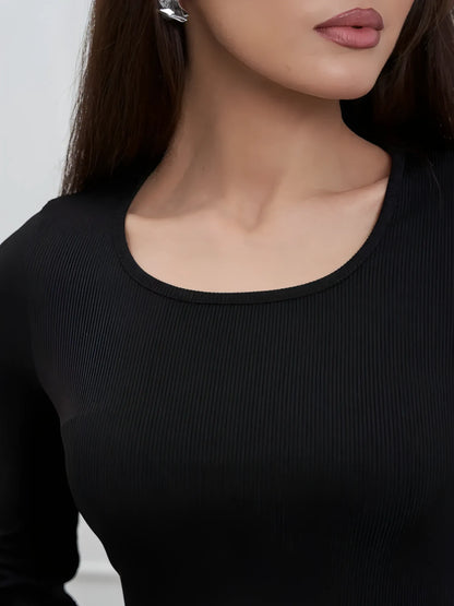 Ribbed Knit Mini Dress for Women – Autumn Style with Wide Sleeves